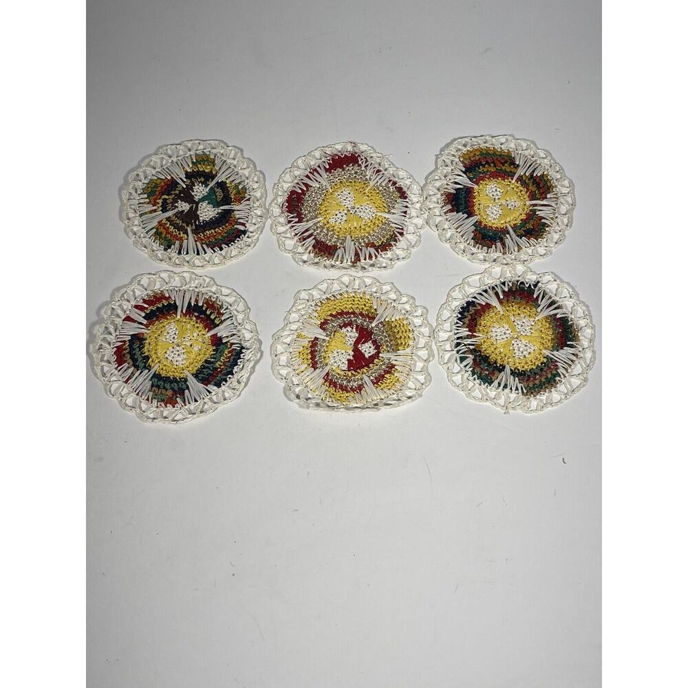 Vintage‎ Boho Set Of 6 Crochet Round Handmade Coasters Unique Alternative Floral